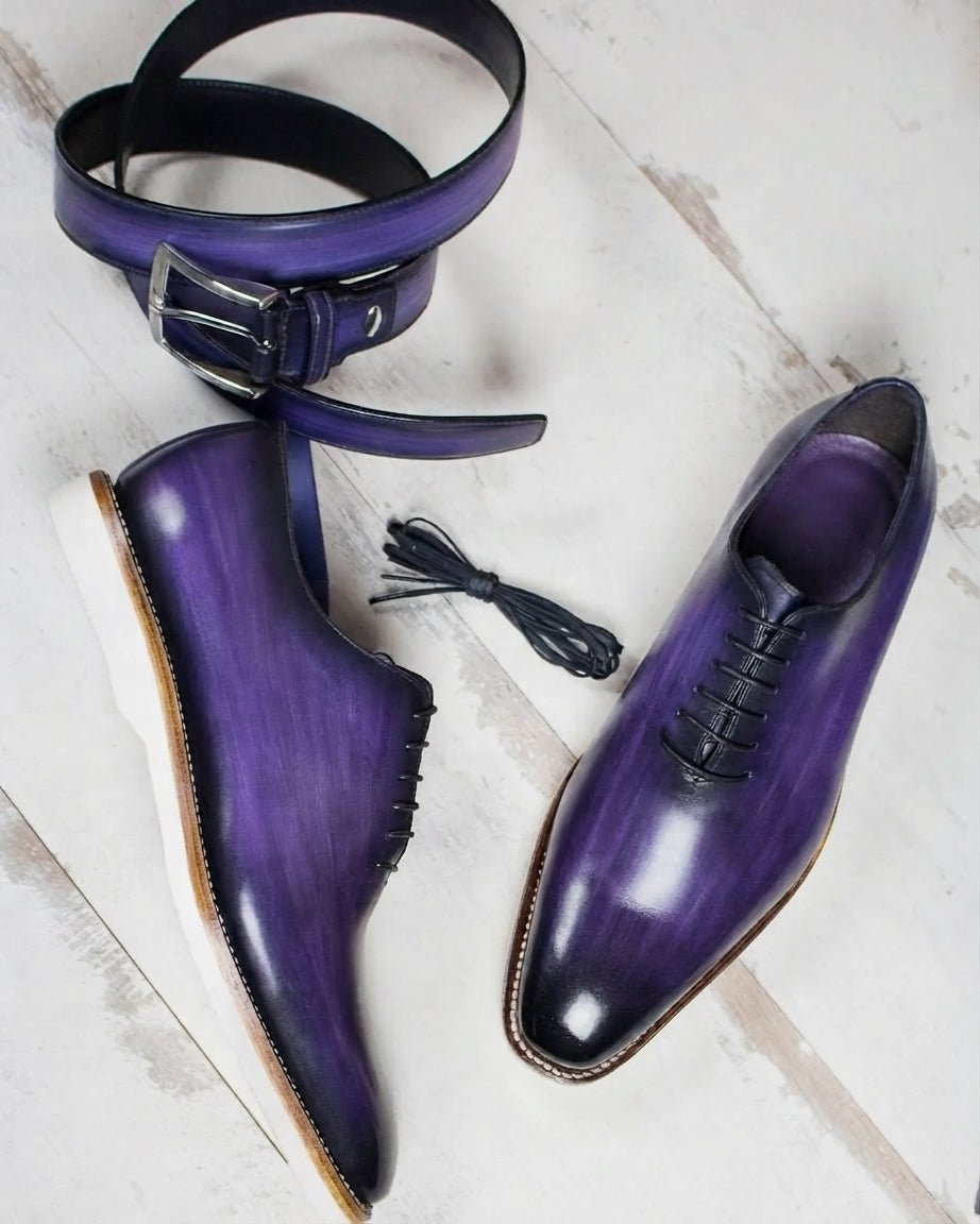 Purple Leather Ameryx Whole Cut Oxford Shoes with White Soles - Summer 2024 Collection