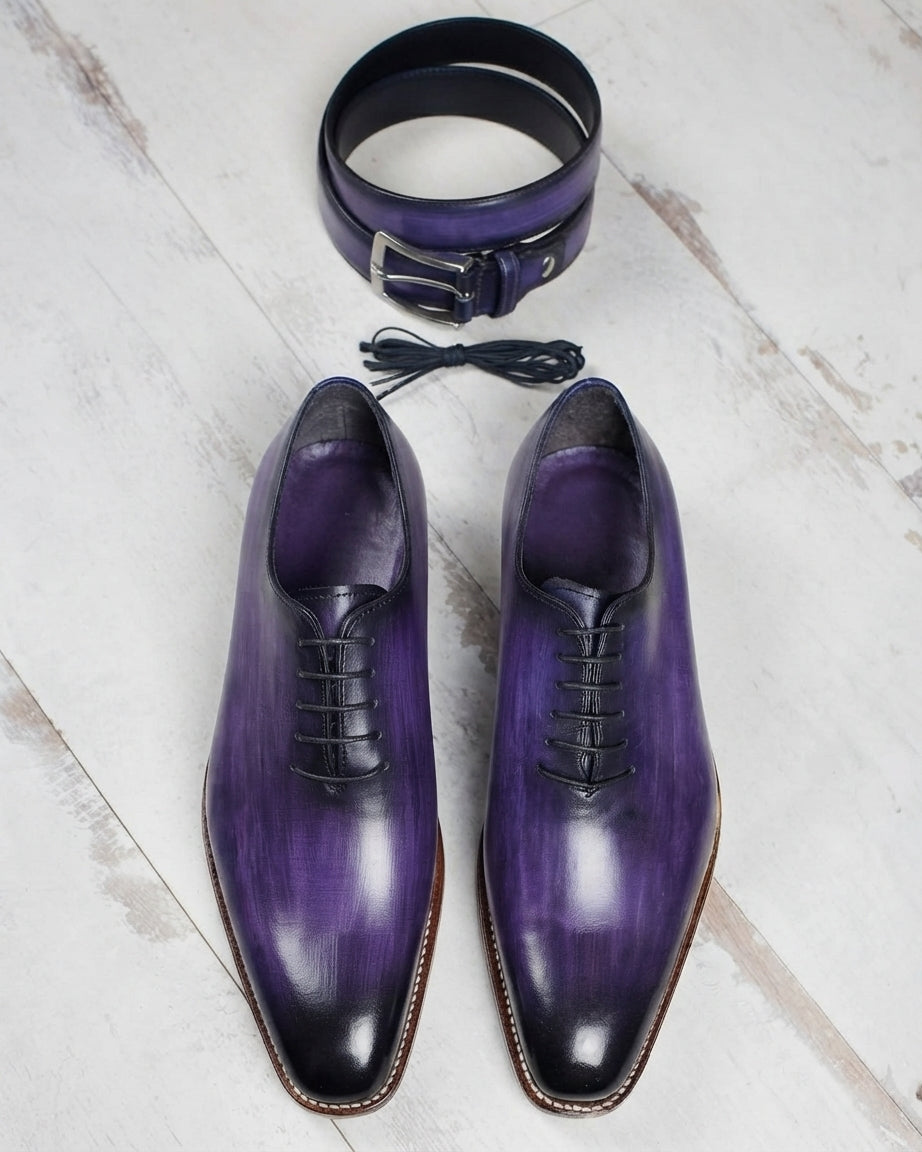 Purple Leather Ameryx Whole Cut Oxford Shoes with White Soles - Summer 2024 Collection