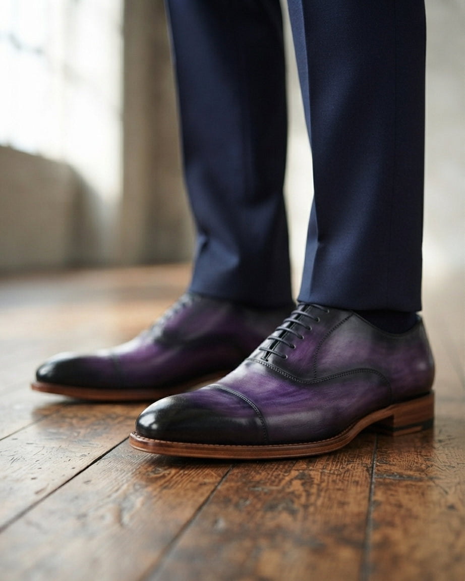 Purple Leather Ameryx Whole Cut Oxford Shoes with White Soles - Summer 2024 Collection