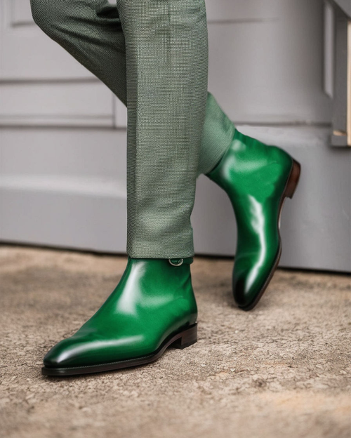 Green Leather Amarante Slip On Jodhpur Boots