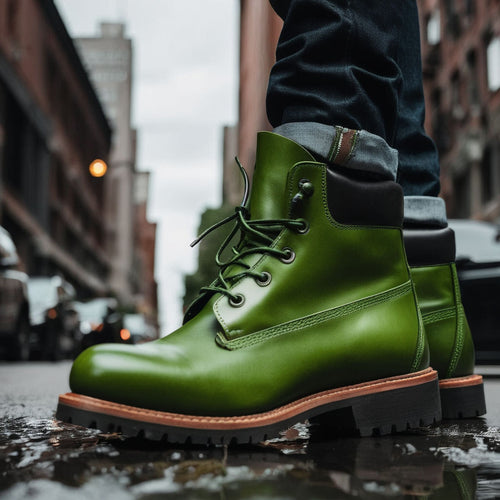 Green leather booties best sale