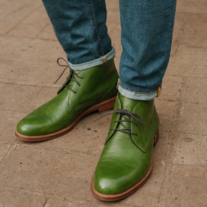 Green Leather Sahara Step Chukka Desert Boots with Leather Sole - Summer 2024 Collection