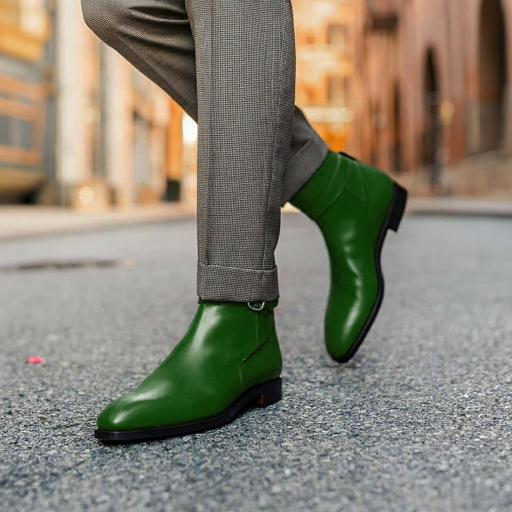 Green Leather Amarante Slip On Jodhpur Boots