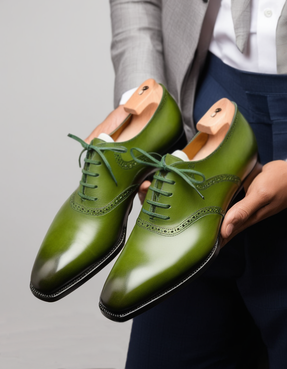 Green Leather Kratio Brogue Oxfords - Formal Shoes