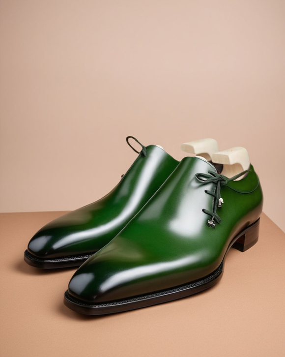 Green Leather Camria Whole Cut Oxfords - Formal Shoes