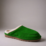 Green Suede Leather Eliana Fur Lined Slippers