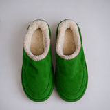 Green Suede Leather Eliana Fur Lined Slippers