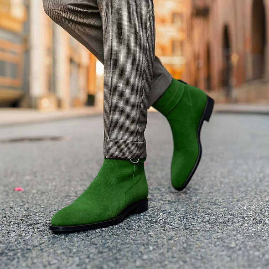 Green Suede Leather Amarante Slip On Jodhpur Boots