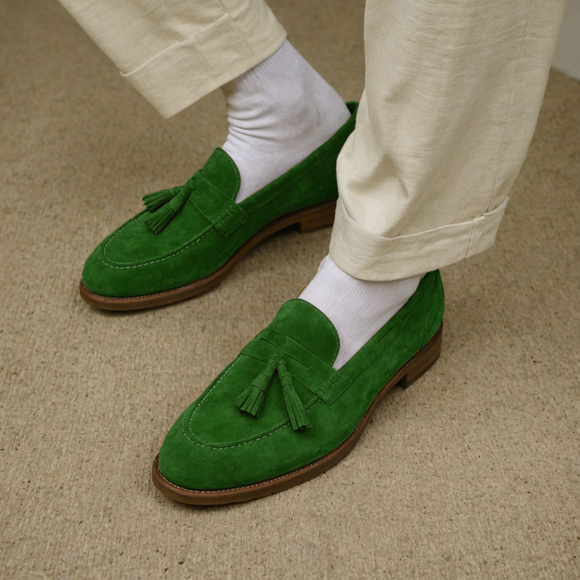 Green Suede Belize Chunky Tassel Loafers - With Track Soles - AW24