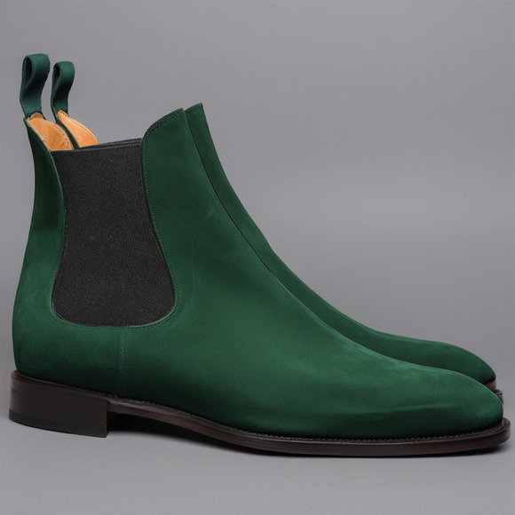 Flat Feet Shoes - Green Suede Leather Fenland Slip On Chelsea Boots with Arch Support