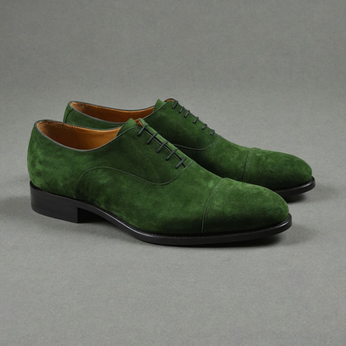 Green Suede Leather Woodford Balmoral Toe Cap Oxfords - Formal Shoes