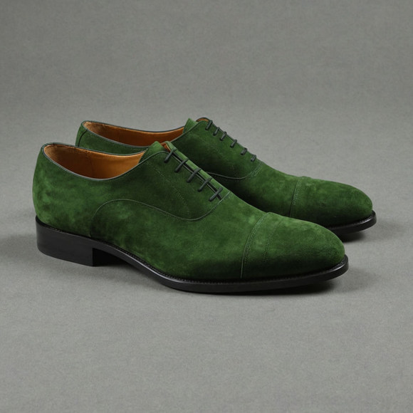 Green Suede Leather Woodford Balmoral Toe Cap Oxfords - Formal Shoes