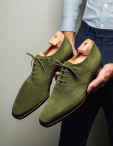 Green Suede Leather Kratio Brogue Oxfords - Formal Shoes