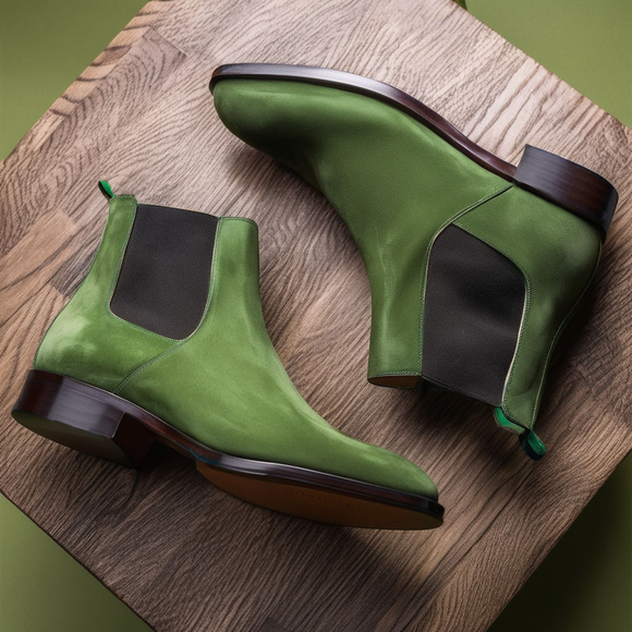 Green Suede Leather Seville Slip On Chelsea Boots