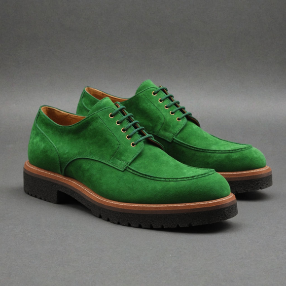 Green Suede Leather Orion Chunky Derby Shoes - SS23