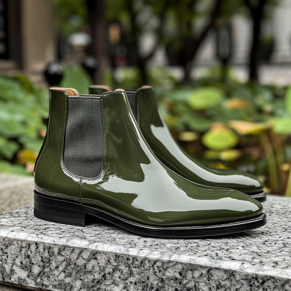 Green Leather Nazzareno Chelsea Boots