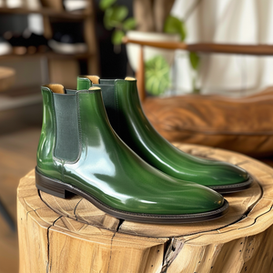 Green Leather Natale Chelsea Boots