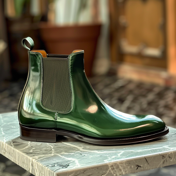 Green Leather Michele Chelsea Boots