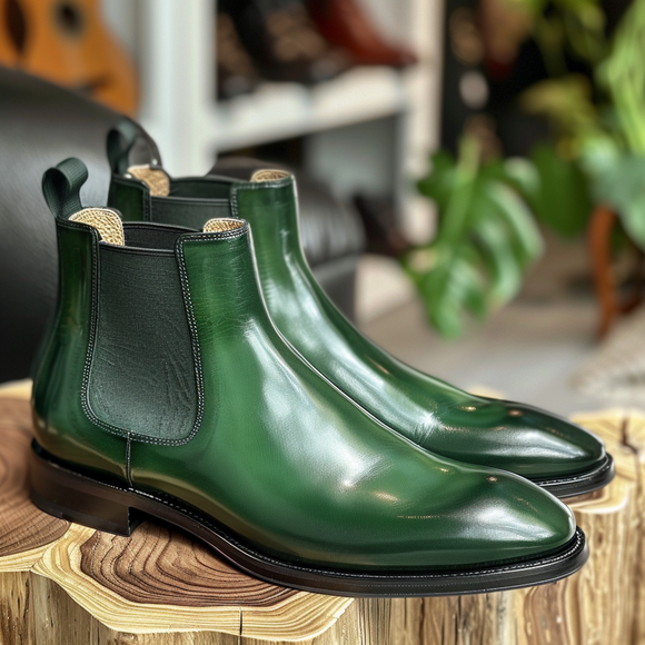 Green Leather Maurizio Chelsea Boots