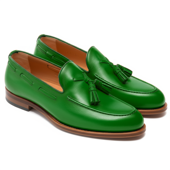 Green Leather Barbican Tassel Loafers