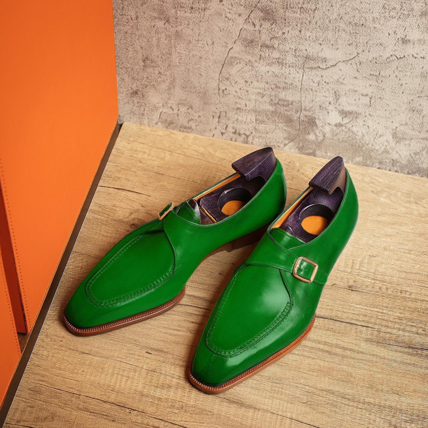 Green Leather Algarve Single Monk Straps - AW24