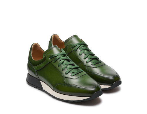 Green Leather Nausori Lace Up Running Sneaker Shoes