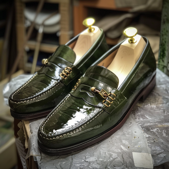 Green Leather Maurizio Loafers
