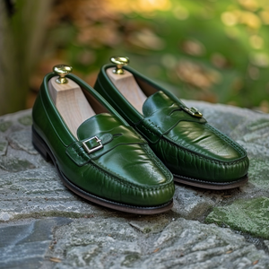 Green Leather Manuele Loafers