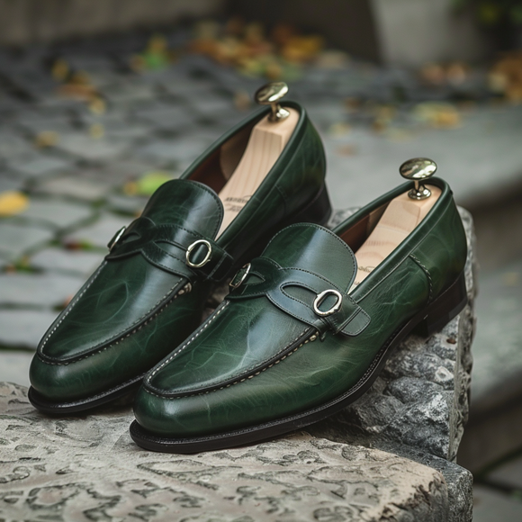 Green Leather Ludovico Loafers