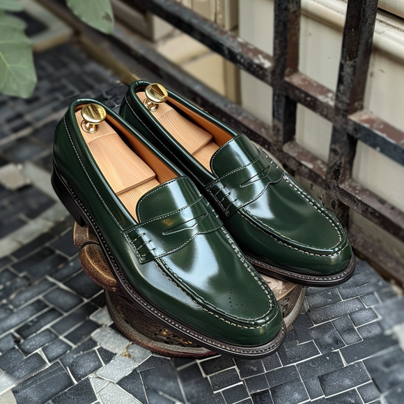 Green Leather Guido Loafers