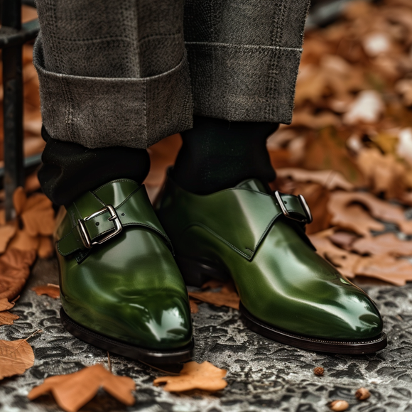 Green Leather Giacomo Monk Straps