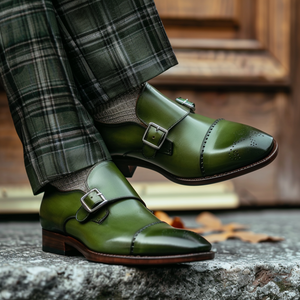 Green Leather Gennaro Monk Straps