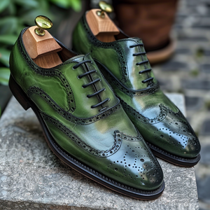 Green Leather Damiano Oxfords