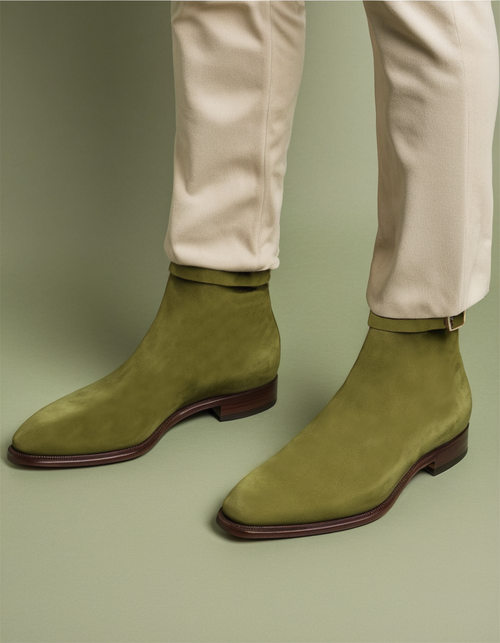 Green Suede Leather Cracio Slip On Jodhpur Boots