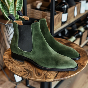 Green Albino Suede Slip On Chelsea Boots