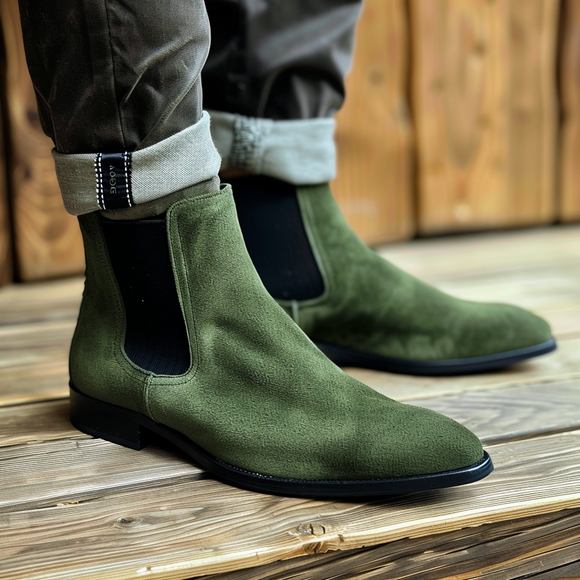 Green suede chelsea boots mens clearance