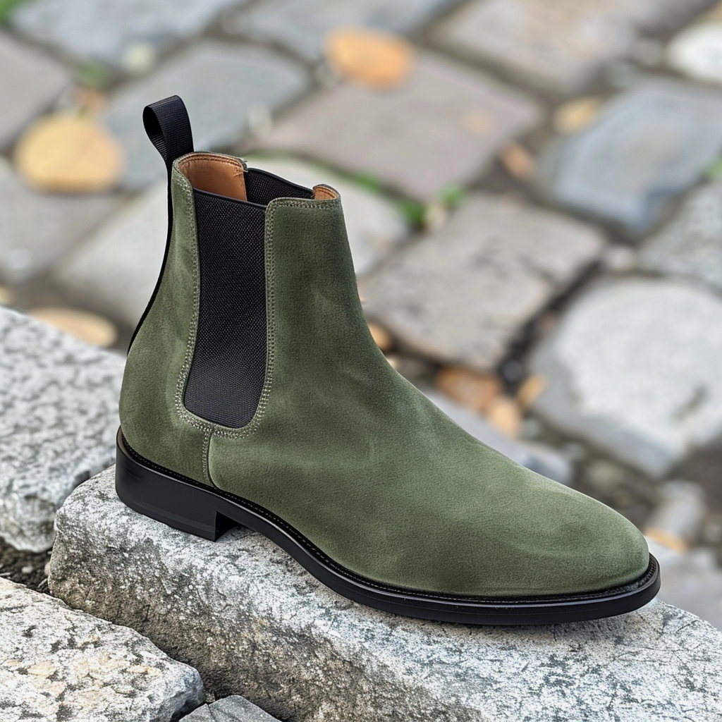 Green Anselmo Suede Slip On Chelsea Boots
