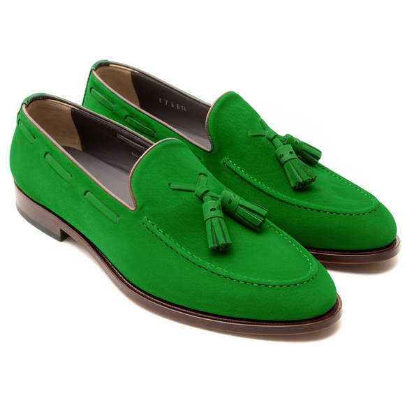 Green Suede Leather Barbican Tassel Loafers
