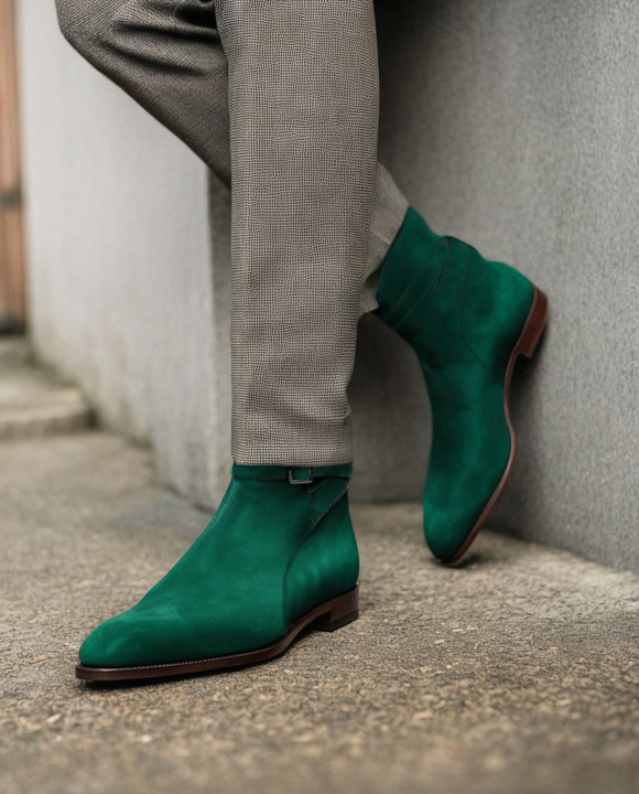 Dark Green Suede Leather Amarante Slip On Jodhpur Boots