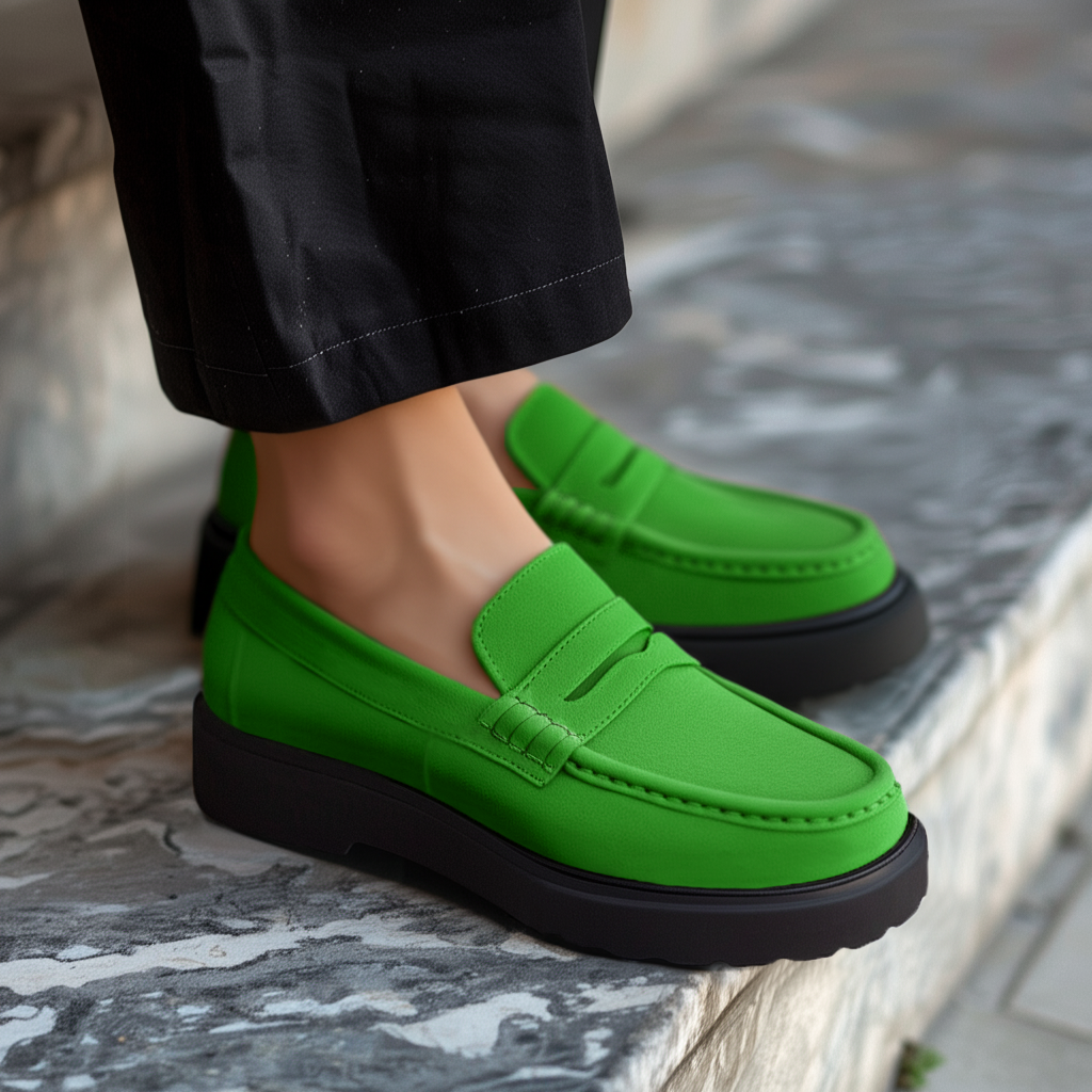 Green Suede Leather Aristide With Thick Sole Loafers