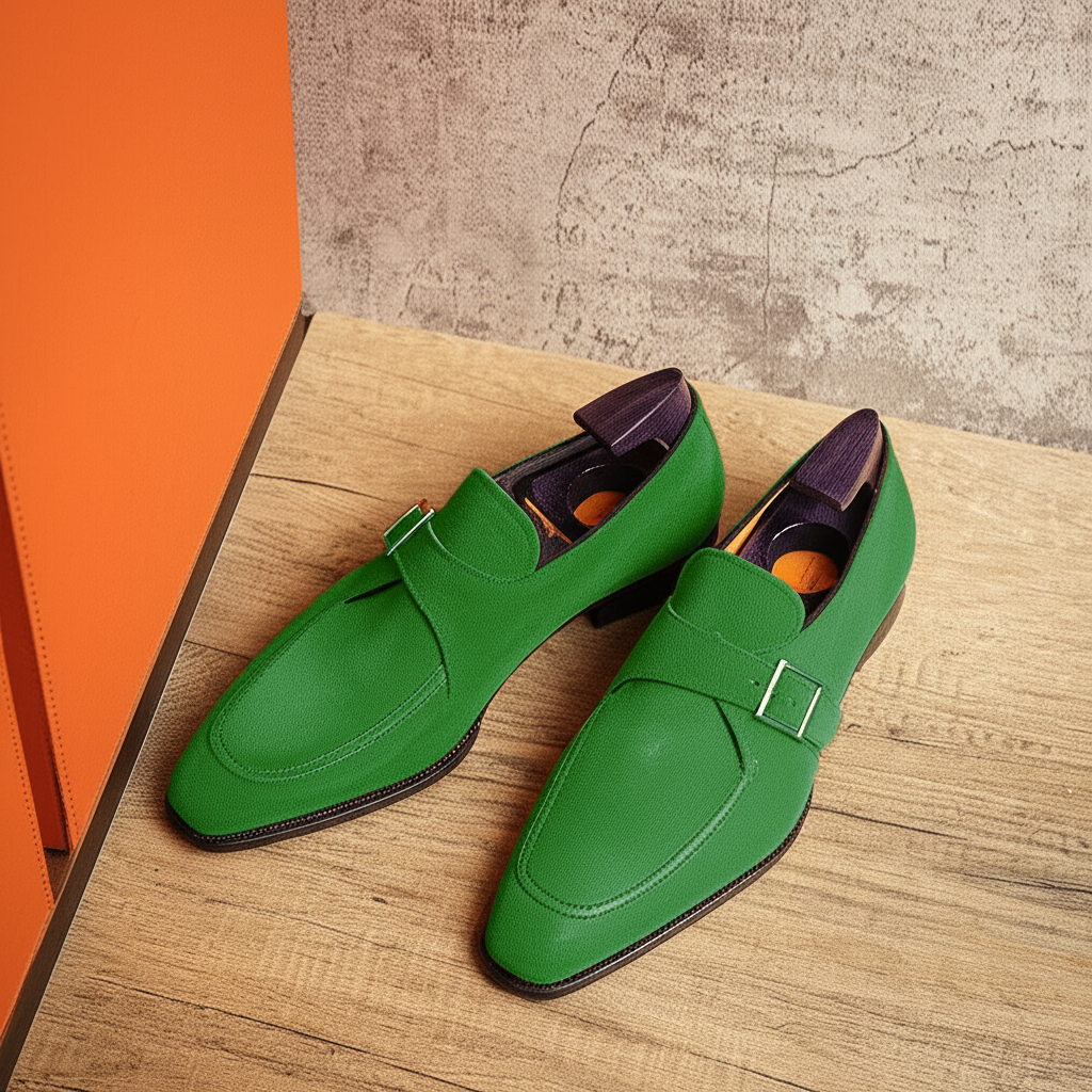 Green Suede Leather Algarve Single Monk Straps - AW24