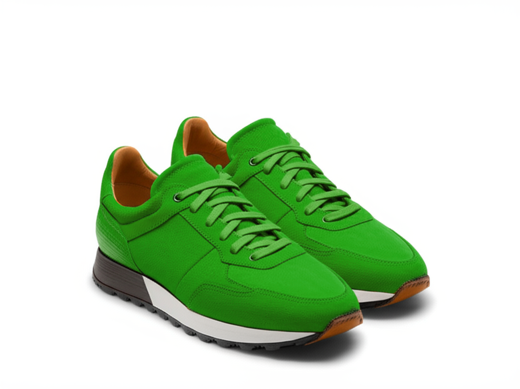 Green Suede Leather Nausori Lace Up Running Sneaker Shoes