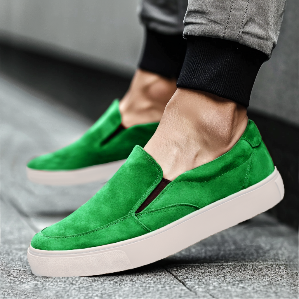 Green Suede Leather Wheat Whisper Slip On Sneakers  - Summer 2024 Collection