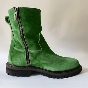 Green Suede Leather Massimiliano With Thick Sole Zipper Boots