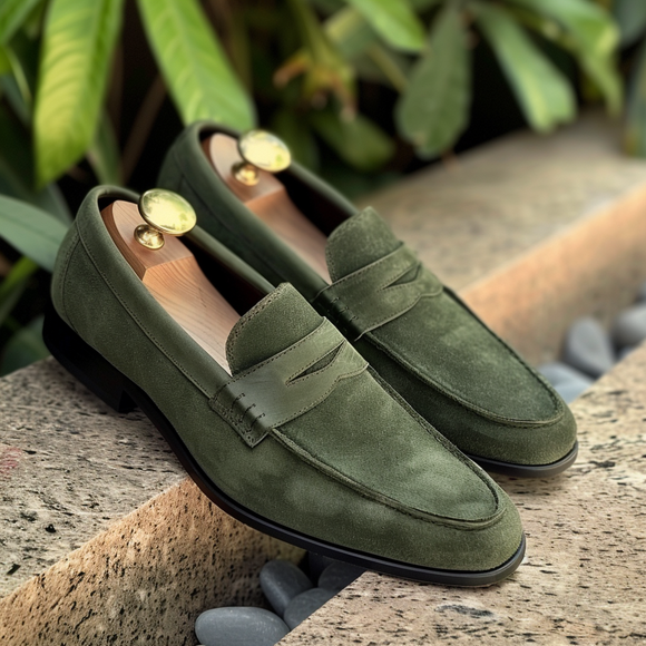 Green Suede Benedetto Loafers