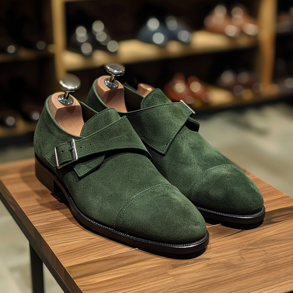 Green Leather and Suede Bernardo Monk Straps