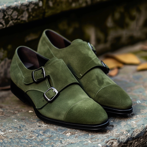 Green Leather and Suede Calogero Monk Straps