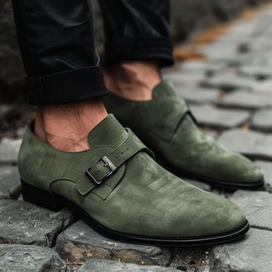 Green Leather and Suede Ciro Monk Straps