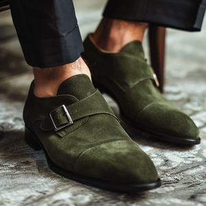 Green Leather and Suede Cirillo Monk Straps