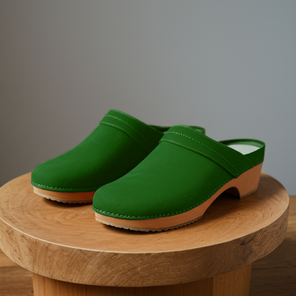 Green Suede Leather Celeste Calm Mule Loafers - Summer 2024 Collection
